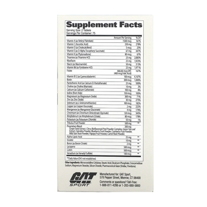 GAT Sports, Men’s multi + test, 150 Tablets, 75 Servings