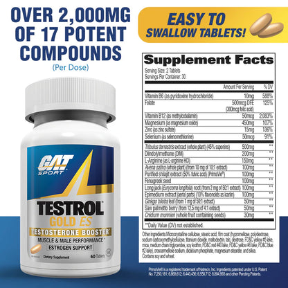 GAT Sports, Testrol Gold Es, 60 tablets, 30 serving