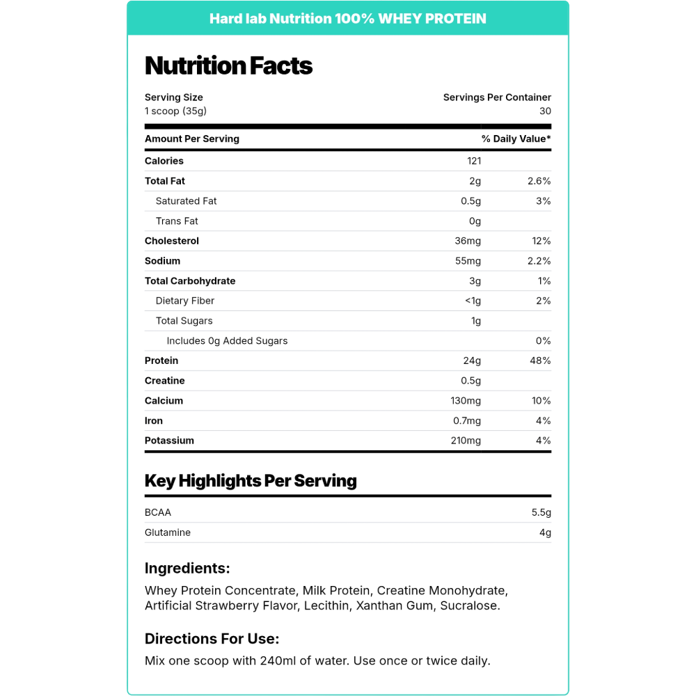 Hard lab Nutrition, 100% Whey Protein, 1KG, 30 Servings