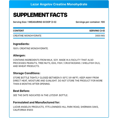 Lazar Nutrition, LA Creatine Monohydrate, 300g, 100 Servings