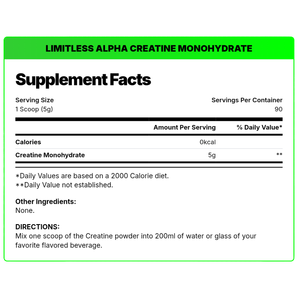 Limitless Alpha, Creatine Monohydrate Micronized, Unflavored, 450g, 90 Servings
