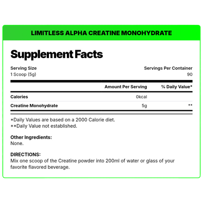 Limitless Alpha, Creatine Monohydrate Micronized, Unflavored, 450g, 90 Servings