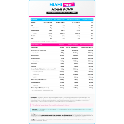MIAMI VIBES, MIAMI PUMP, 380g, 20 Servings