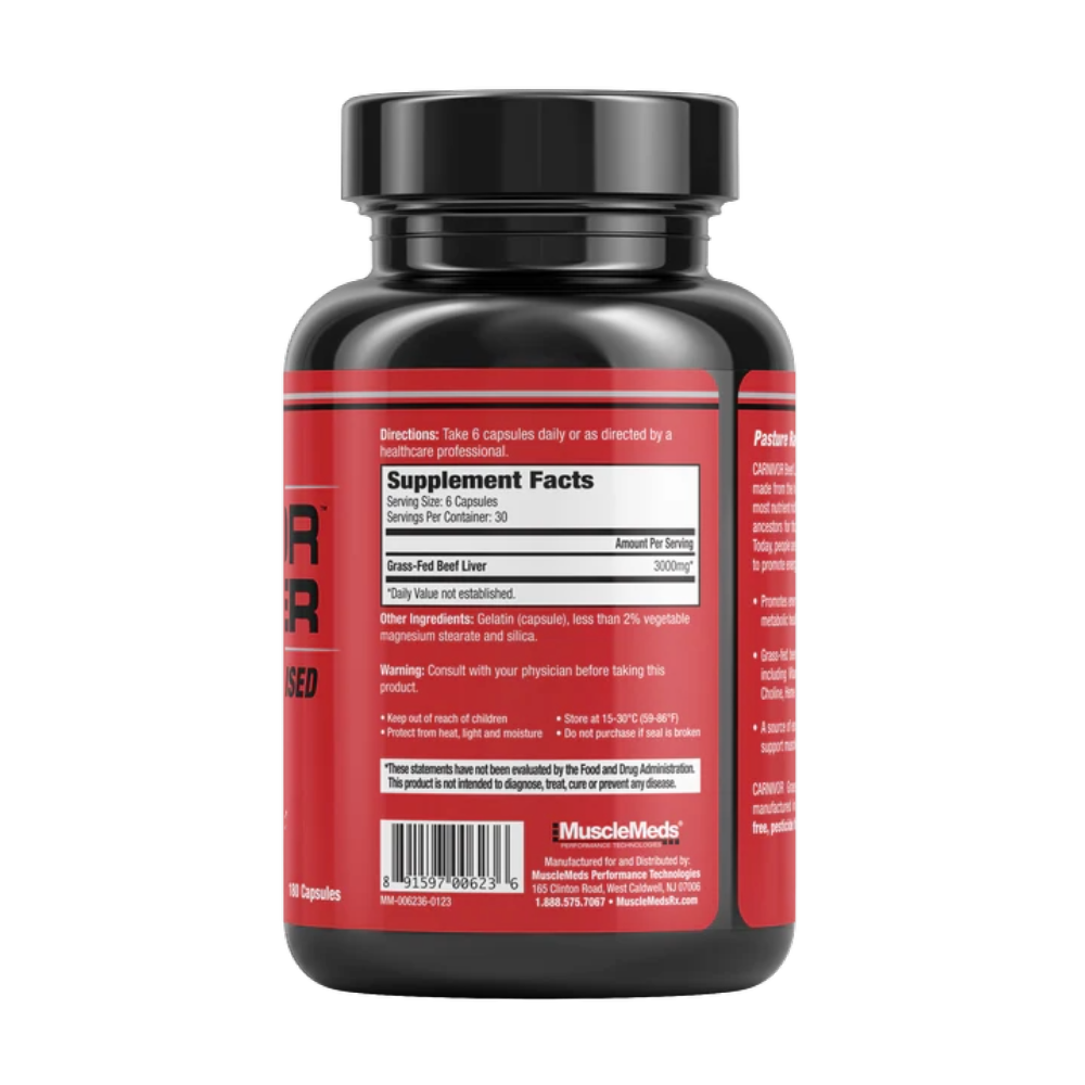 MuscleMeds, Carnivor Beef Liver, 180 Capsules, 30 Servings