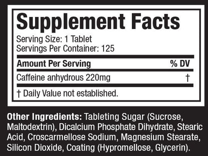 MuscleTech, Platinum 100% CAFFEINE, 125 Tablets, 125 Servings