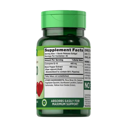 NATURE’S TRUTH, CoQ-10 400 mg Plus Black Pepper Extract, 40 Softgels, 40 Servings