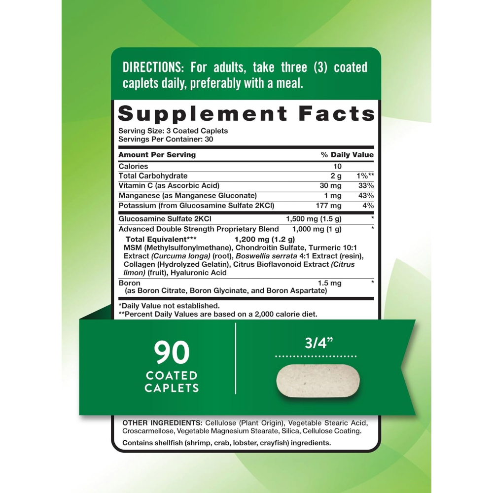 NATURE’S TRUTH, Double Strength Glucosamine Chondroitin MSM and Turmeric Complex, 90 Coated Caplets, 30 Servings