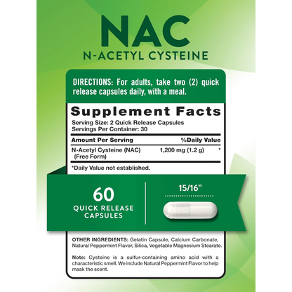 NATURE’S TRUTH, NAC, N-Acetyl Cysteine, 1200mg, 60 Quick Release, 30 Servings