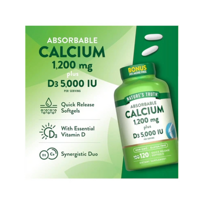 Nature's Truth, Calcium 1200 mg with Vitamin D3 5000 IU, 120 Softgel, 60 Servings