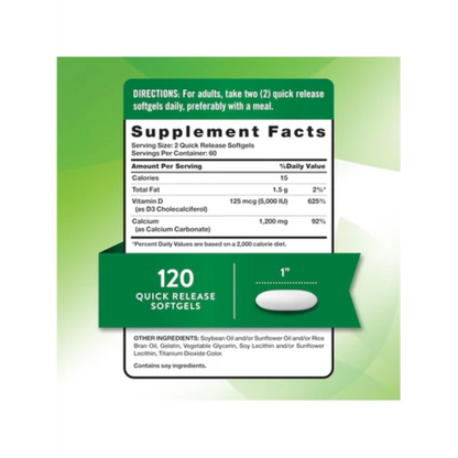 Nature's Truth, Calcium 1200 mg with Vitamin D3 5000 IU, 120 Softgel, 60 Servings
