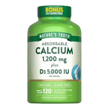 Nature's Truth, Calcium 1200 mg with Vitamin D3 5000 IU, 120 Softgel, 60 Servings