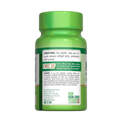 Nature's Truth, Ultra K2 100mcg + D3 5000IU, 50 Quick Release Softgels, 50 Servings