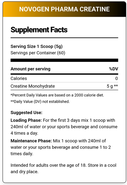 Novogen Pharma, Creatine Monohydrate, 300g, 60 Serving