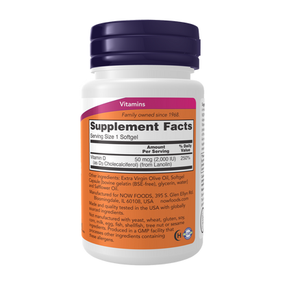 Now Foods, D3 2000 IU, 120 Softgels, 120 Servings