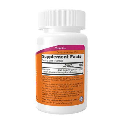 Now Foods, Vitamin D3 10,000 IU, 120 Softgel, 120 Servings