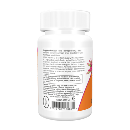 Now Foods, Vitamin D3 10,000 IU, 120 Softgel, 120 Servings