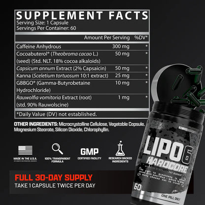 Nutrex Research, Lipo-6 Hardcore, 60 Capsules, 60 Servings