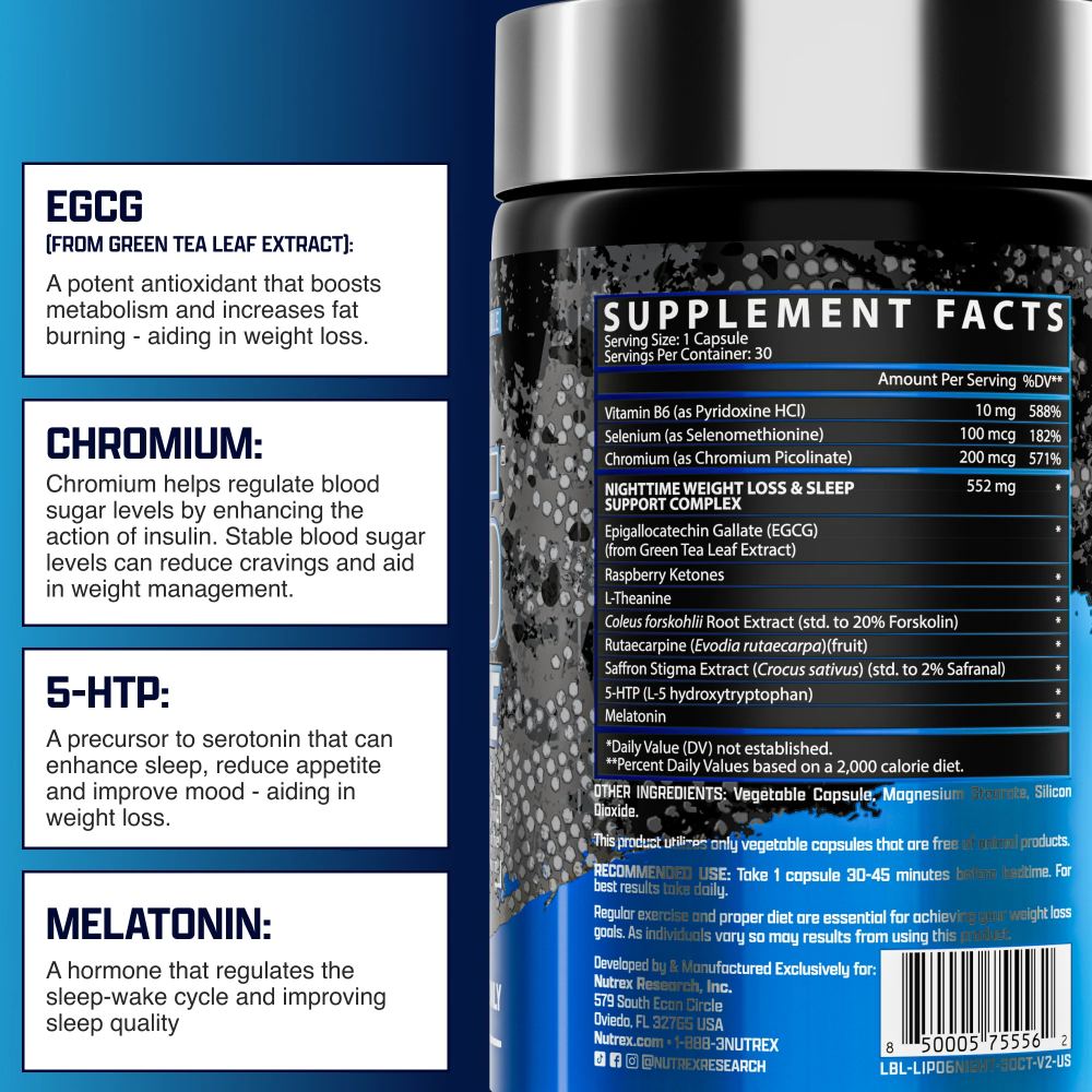 Nutrex Research, Lipo-6 Nighttime, 30 Capsules, 30 Servings