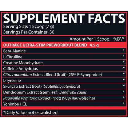 Nutrex Research, Outrage, Ultra Stim Pre-Workout, 200g, 30 Servings