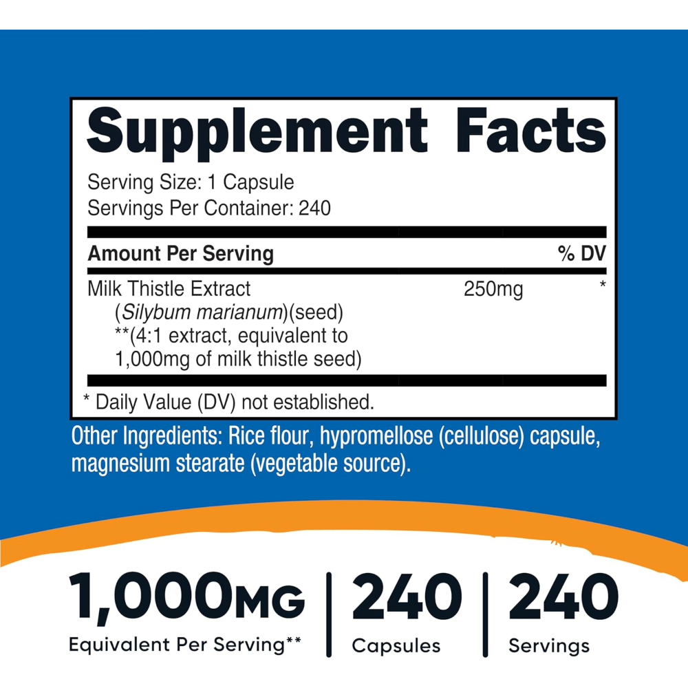 Nutricost, Milk Thistle 250mg (1000mg Equivalent), 240 Capsules, 240 Servings