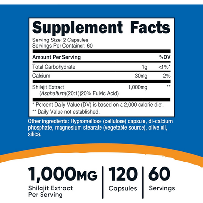 Nutricost, Shilajit Extract with Naturally Occuring Fulvic Acid, 120 Capsules, 60 Servings