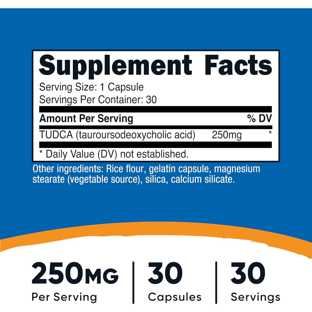 Nutricost, Tudca 250mg (Tauroursodeoxycholic Acid), 30 Capsules, 30 Servings