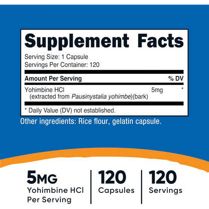 Nutricost, Yohimbine HCl (5mg), 120 Capsules, 120 Servings