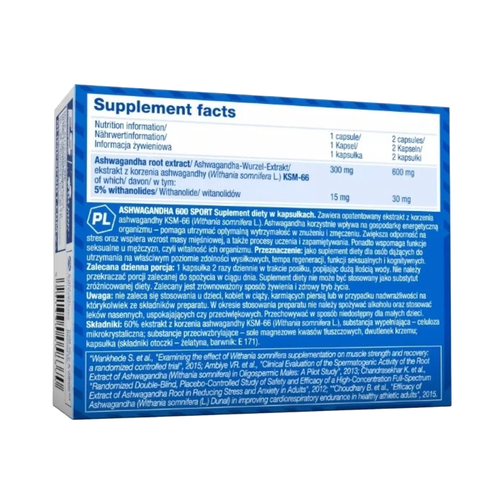 Olimp, Ashwagandha 600 Sport Edition (KSM-66), 60 Capsules, 60 Servings