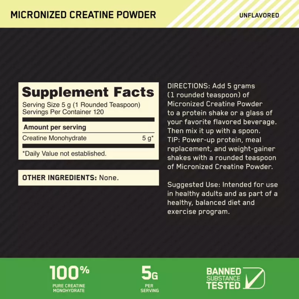 Optimum Nutrition, Creatine Micronized, 600g, 120 Servings