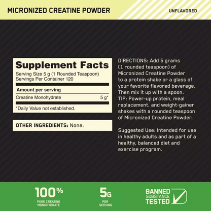 Optimum Nutrition, Creatine Micronized, 600g, 120 Servings