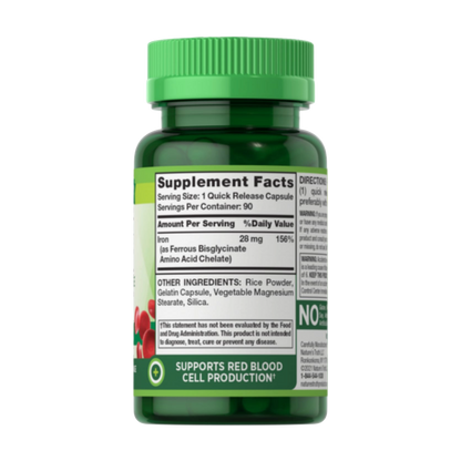 NATURE’S TRUTH, Easy Iron 28 mg (Iron Bisglycinate), 90 Capsules, 90 Servings