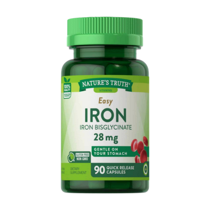 NATURE’S TRUTH, Easy Iron 28 mg (Iron Bisglycinate), 90 Capsules, 90 Servings