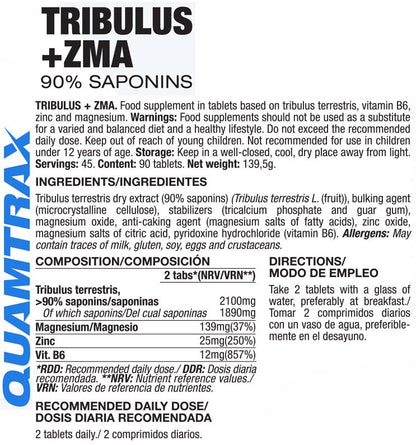 QUAMTRAX, Tribulus + ZMA, 90 Tablets, 45 Servings