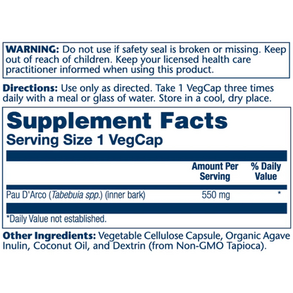 Solaray, PAU D’Arco, 550mg, 100 Capsules, 100 Servings