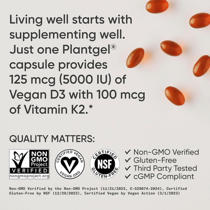 Sports Research, D3 + K2, Plant-Based, 60 Veggie Softgels, 60 Servings