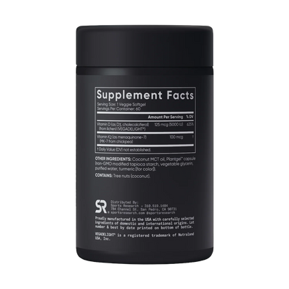 Sports Research, D3 + K2, Plant-Based, 60 Veggie Softgels, 60 Servings