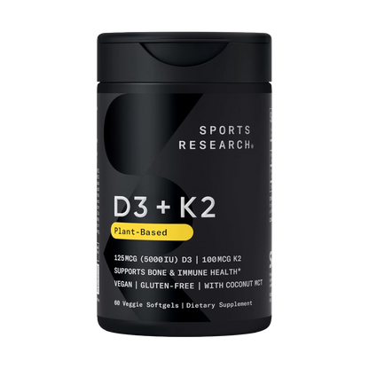 Sports Research, D3 + K2, Plant-Based, 60 Veggie Softgels, 60 Servings