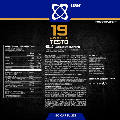 USN, 19 Anabol-Testo, 90 Capsules, 22 Servings