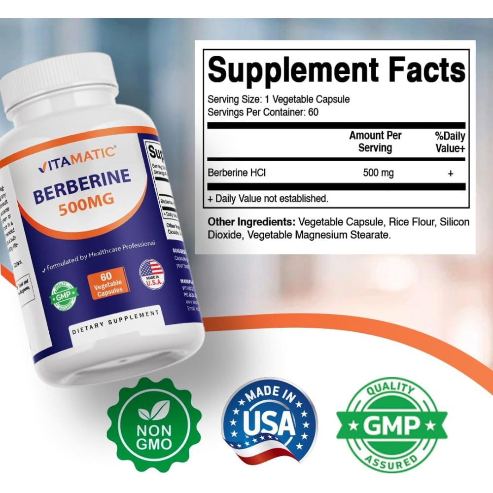 Vitamatic, Berberine 500mg, 60 Vegetable Capsules, 60 Servings