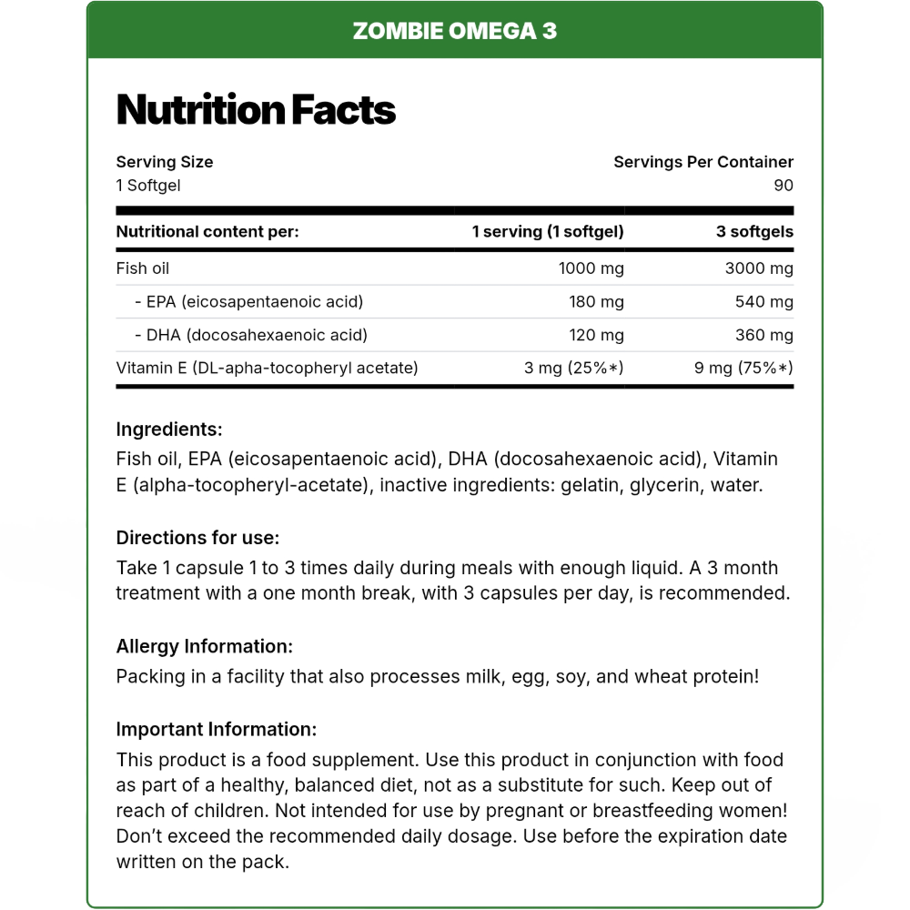 Zombie Nutrition, Omega 3, 90 Softgel, 90 Servings