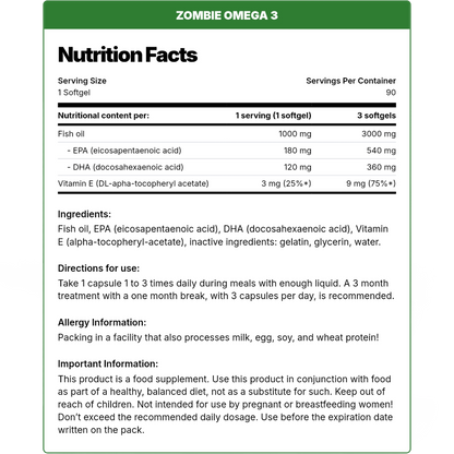 Zombie Nutrition, Omega 3, 90 Softgel, 90 Servings