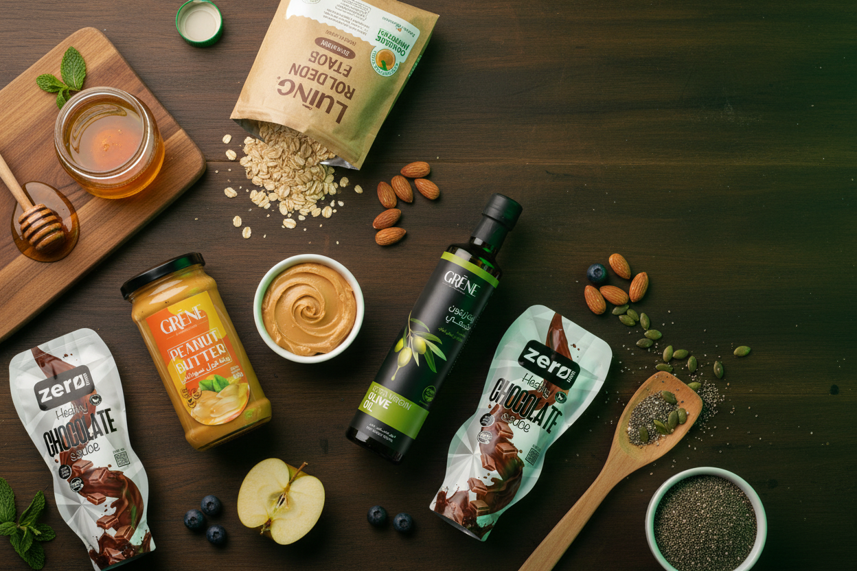 Premium Healthy Groceries Flat Lay