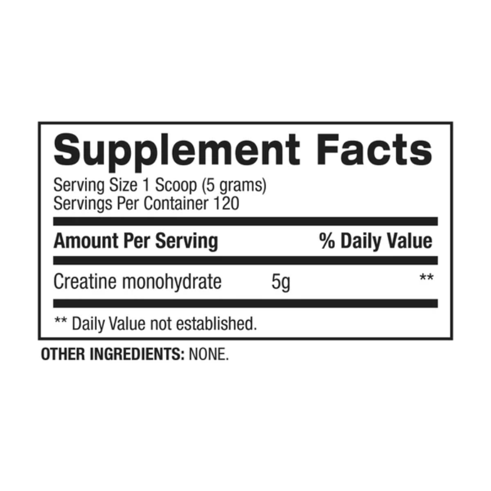 Bpi Sports, Micronized Creatine, 600g, 120 Servings — Nutrition Facts panel / جدول القيم الغذائية