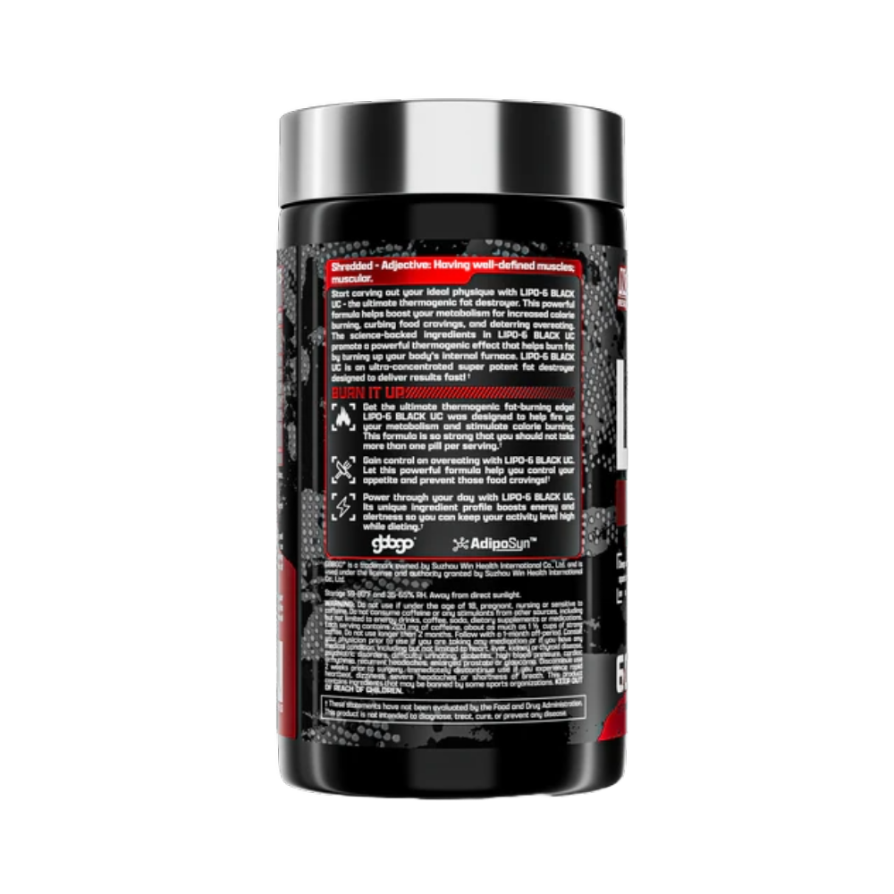Nutrex Research, Lipo-6 Black UC, 60 Capsules, 60 Serving back 1 — Back label / ملصق التغذية