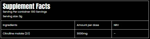 Marvelous Nutrition, Citrulline Malate, 300g, 100 Serving nutrition facts — Nutrition Facts panel / جدول القيم الغذائية