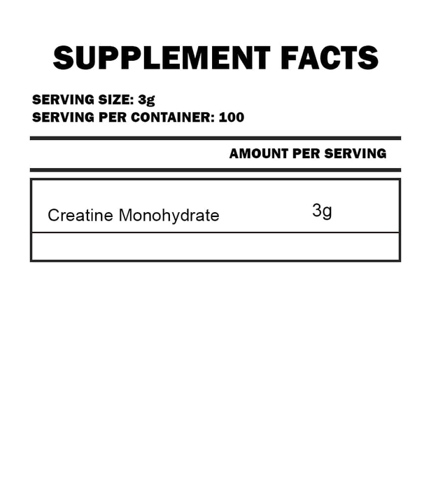 Quamtrax, Pure 100% Creatine Monohydrate, 300G, 100 Serving nutrition facts — Nutrition Facts panel / جدول القيم الغذائية