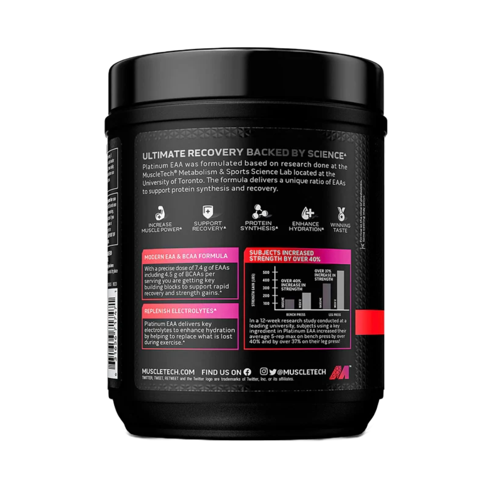 MuscleTech, Platinum 100% EAA+, 30 Servings back 1 — Back label / ملصق التغذية
