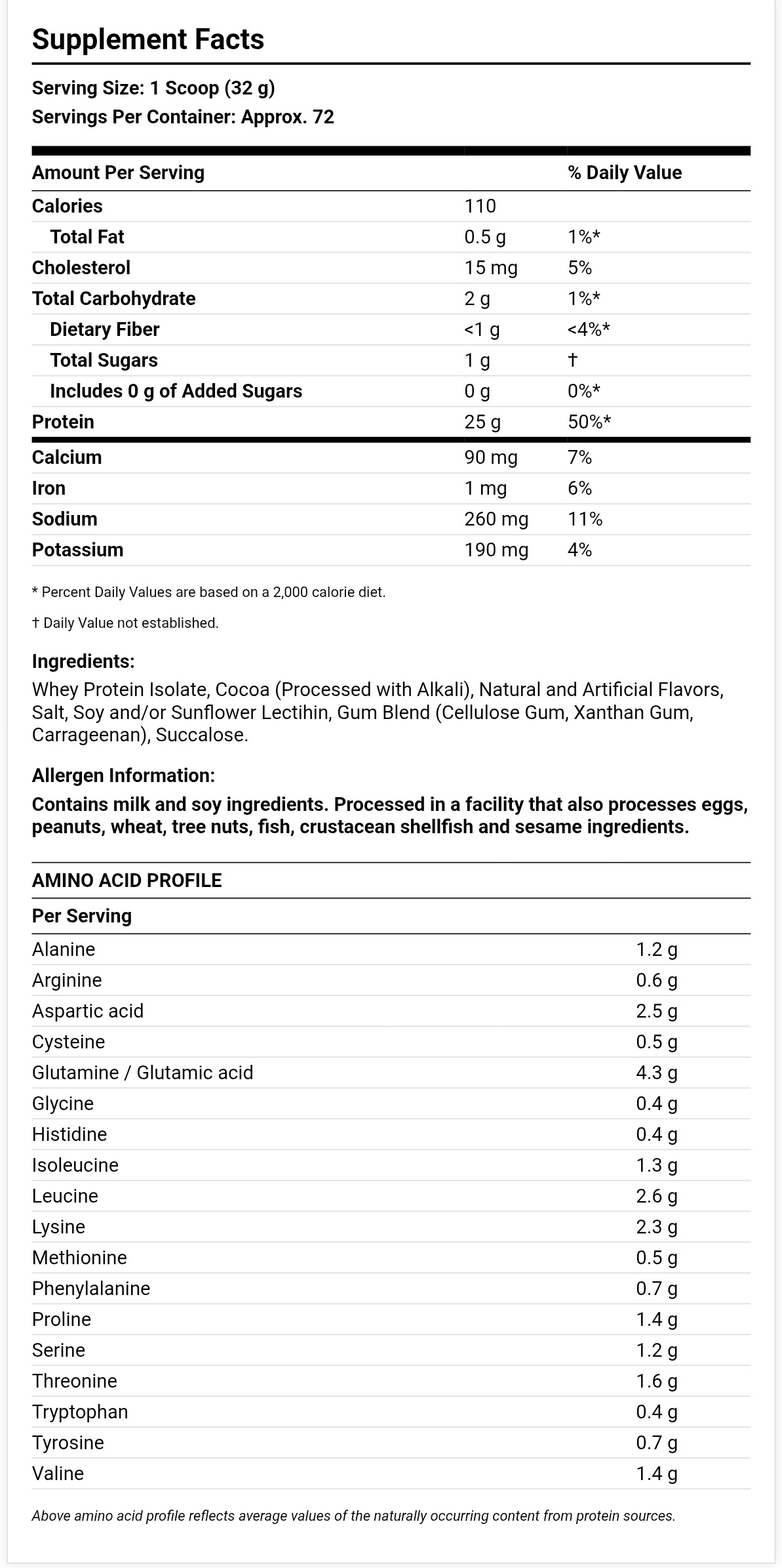 MuscleTech IsoWhey 2.27kg Vanilla Nutrition Facts - جدول القيم الغذائية ايزو واي بروتين