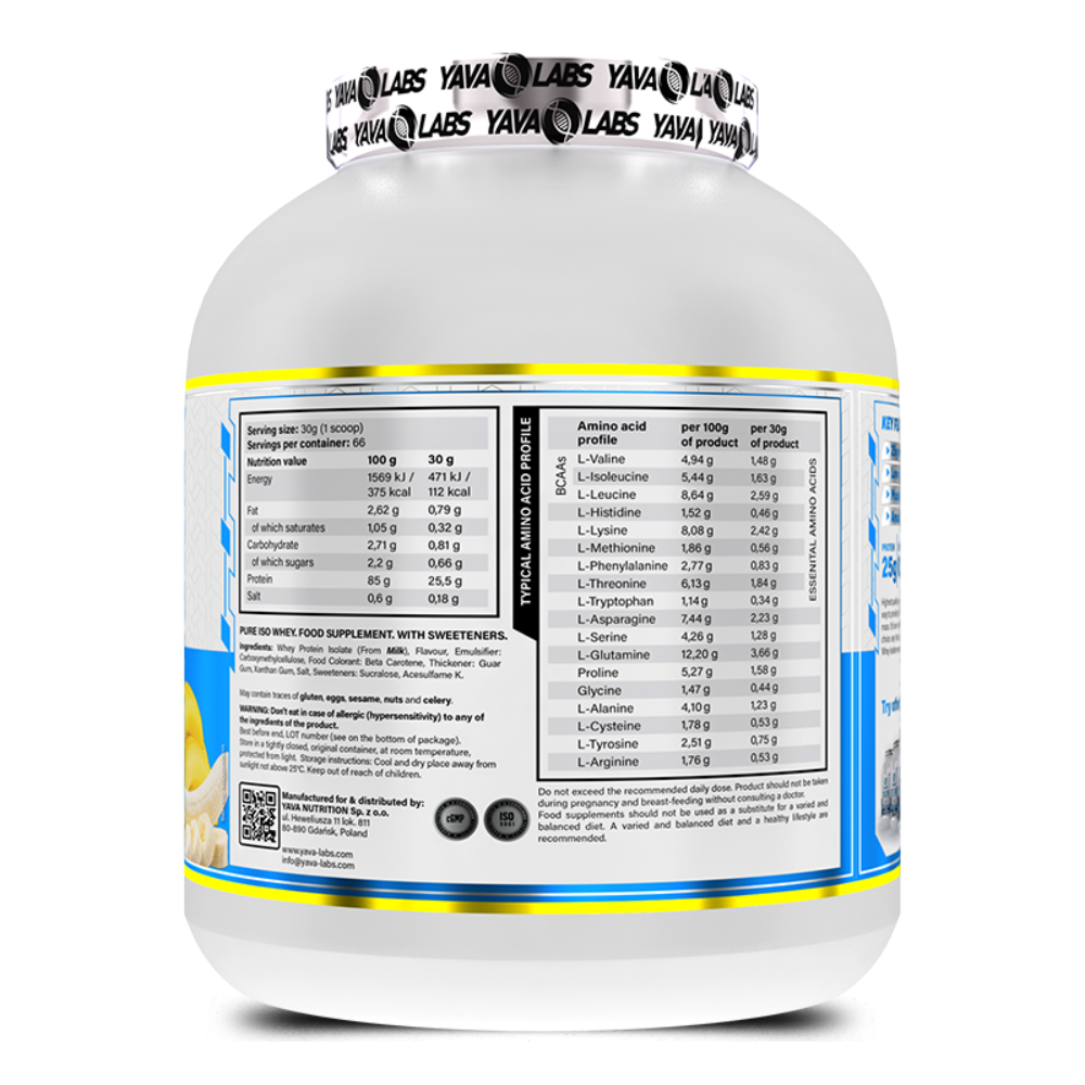 Yava Labs, Pure ISO Whey, 2KG, 66 Servings back — Back panel / الوجه الخلفي بالمكونات
