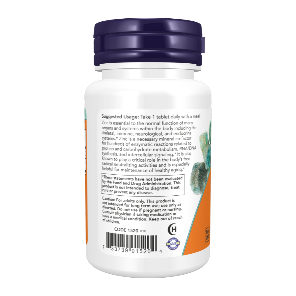 Now Foods, Zinc, 50mg, 250 Tablets, 250 Servings back 2 — Back label view / الوجه الخلفي